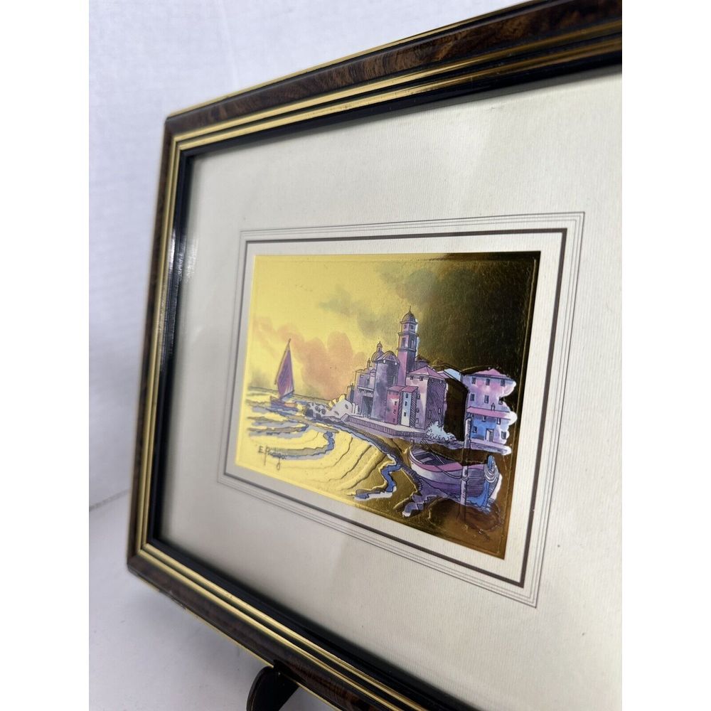 Metal Etching Embossed Metal Art Landscape Purple Gold Print 8x10‎